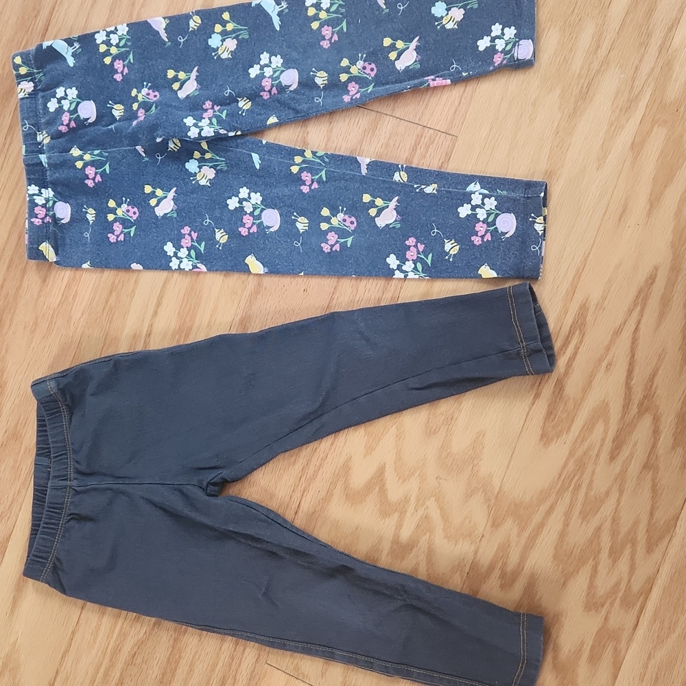 The Children's Place Leggings Faux Denim And Floral Print Set Of 2